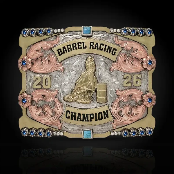 Highwood custom western belt buckle handcrafted with engraved silver detailing by Molly's Custom Silver.